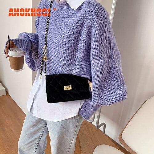 ANOKHOGI Simple Fashion Diamond Chain Shoulder Bag Female Casual Metal Lock Handbag zx174