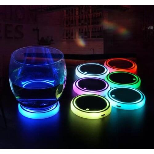 Auto Led Car Cup Holder Bottom Pad LED Hub Lamp Cover Trim Atmosphere Lamp Welcome Light Anti-slip Mat Colorful Light Coaster