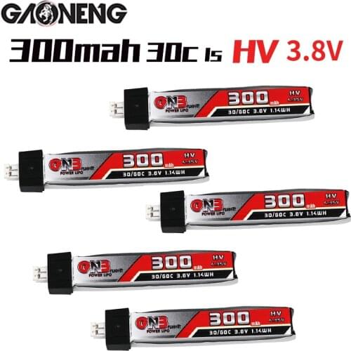 5PCS GAONENG GNB 1S HV 3.8V 300mAh 30C 4.35V FPV Lipo Battery with PH2.0 Plug For RC FPV Racing Drone Spare Parts Accessories