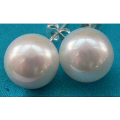 Free shipping Amazing big 12mm round white south sea shell pearl earrings free shipping