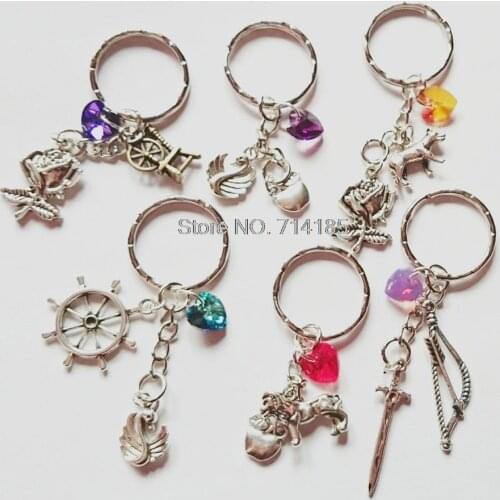 12pcs/lot Once Upon a Time Keychain Charms Rumbelle Swan Queen Outlaw Queen Captain Swan Snowing keyrings