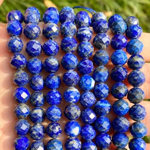 Natural Faceted Lapis Lazuli Stone Round Loose Spacer Gemstone Beads For Jewelry Making DIY Bracelet Necklace Size 6/8mm 7.5
