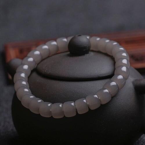 Pure natural hetian jade jade bead elastic bracelet for men and women handmade natural jade amulet bracelet jewelry gift