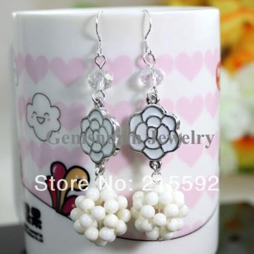 Marvelous Freshwater Pearl Drop Earrings Pearl Ball Pendant Earrings Crystal Earrings Wholesale Free Shipping FP044