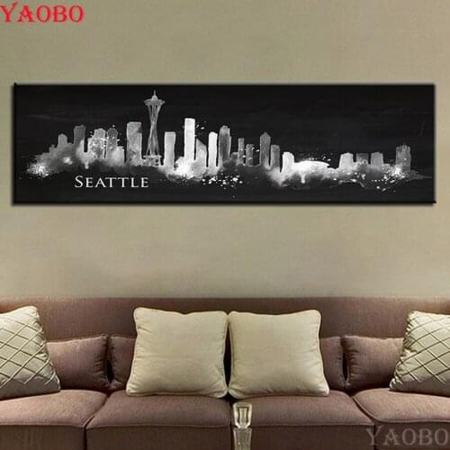 DIY Full square Round Diamond Painting Mosaic stickers decor 5D Diamond Embroidery America Seattle Building landscape nature