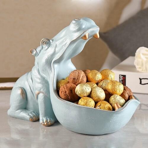 Home Decoration Resin Hippopotamus Statue Artware Sculpture & Statue Decoration Sundries Storage Big Mouth Organizer Candy Pots