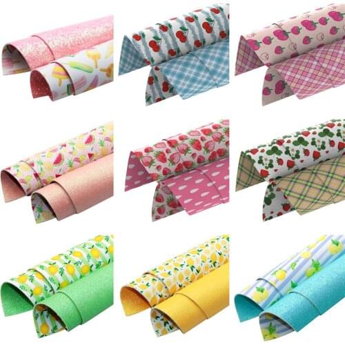 Fruit Cherry Printed Double Side Faux Synthetic Leather Fabric,DIY handmade materials for bag shoes hair bo,1Yc19214