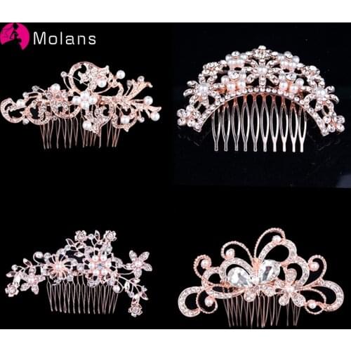 MOLANS Korean Elegant Flower Hair Comb 2020 New Soild Color Alloy Pearl Bride Hair Pin Women Hair Accessories