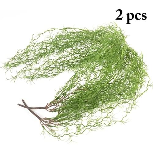 2PCS Artificial Plants Simulated Long Fake Grass Home Wall Decoration Green Plant Leaves Garden artificial grass Fake plant Vine