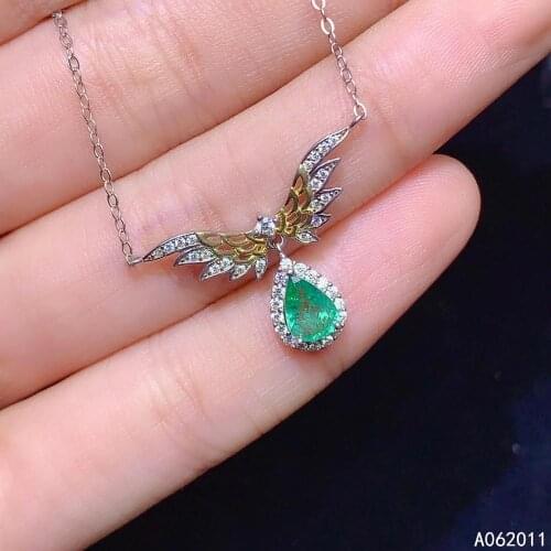 KJJEAXCMY Fine Jewelry Natural Emerald 925 Sterling Silver Vintage Girl New Pendant Necklace Chain Support Test