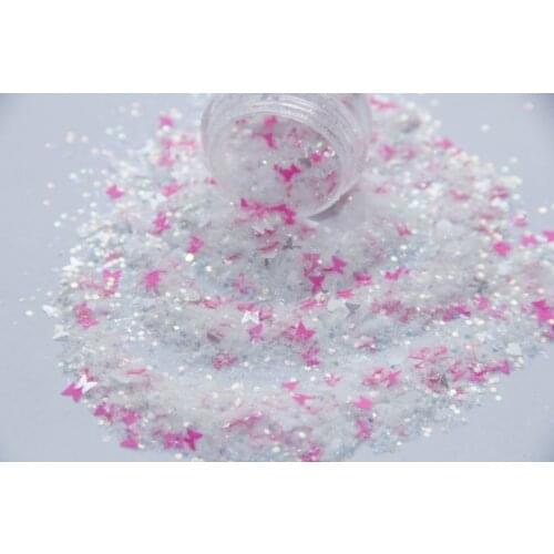 Beautiful White & Pink Butterfly Sequins Mix White Glitter Raw Material for Nail art Nail Polish Candle Making