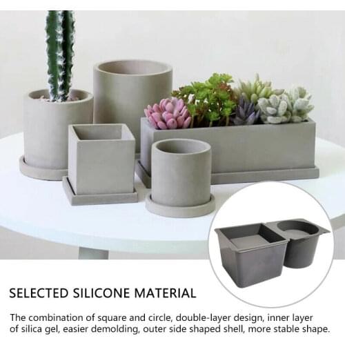 Diy Square Round Silicone Mold Clay Molds For Concrete Cement Flower Pot Mold Resin Molds Double Layer Plaster Succulent Mould
