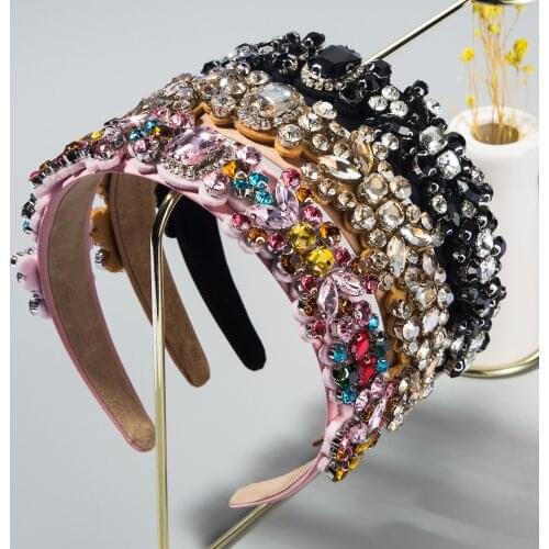Hot Selling New Luxury Rhinestone Bling Headband Colorful Crystal Flower Diamond Handmade Hair Band Women Party Hair Accessories
