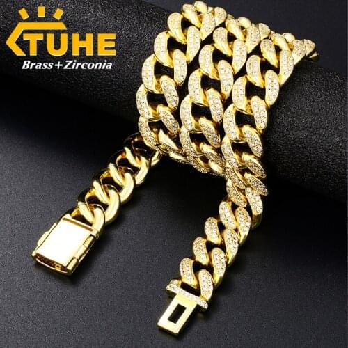 14mm Mens Necklaces Miami Curb Cuban Chain Copper Material Pave Cubic Zirconia Full Bling Chains Hip Hop Jewelry