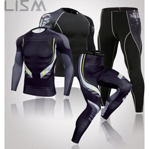 Mens Winter Suit Sweat-Absorbent Thermal Underwear Sportswear Men MMA Thermal Underwear Suit Rashgard Kit Bodybuilding T-Shirt