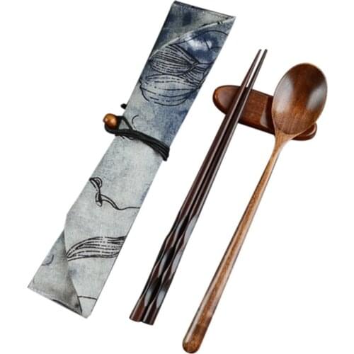1 Pairs Chopstick Spoon Set Handmade Japanese Natural Wood Chopsticks Spoon Set With Gift Pocket Bamboo Chopstick chopsticks
