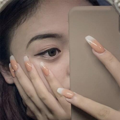 American punk style Ballet gradual pure color false nails 24pcs with glue lady full nail tips middle-long size fake nails