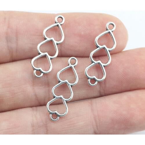 Newest 30Pieces 8*24mm Mixed Alloy Antique Silver Color Heart Connection Buckle Charms Pendant Necklace For DIY Jewelry Making