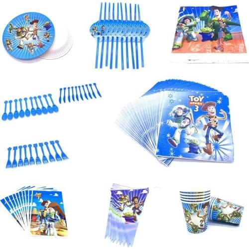 New Disney Cute The Toy Story Cartoon Paper Cup Plate Napkin Flag Boy Birthday Party Festival Wedding Banners Decoration Suppl