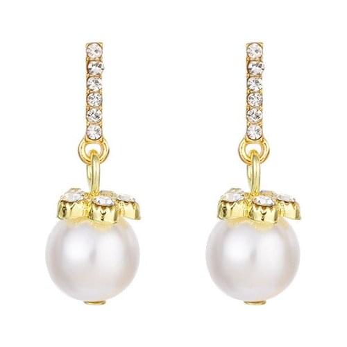New Jewelry Fashion Simulation Pearl Flower Crystal Temperament Earrings Female Kolczyki Aretes De Mujer