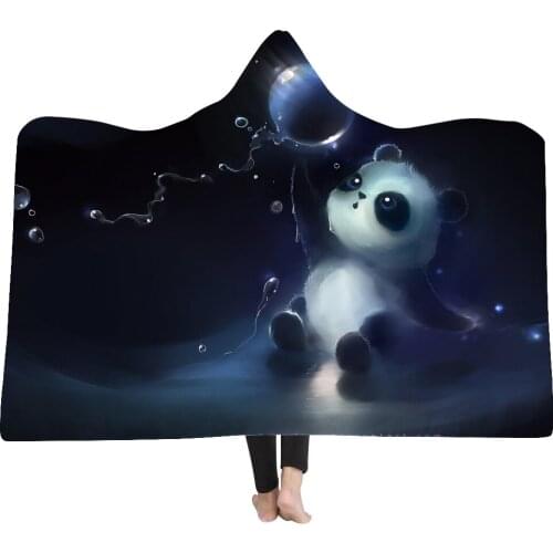 Cute 3D Printed Water color animals Hooded Blanket Wearable Fleece Throw Blankets For Adults Soft Fluffy weighted Blankets