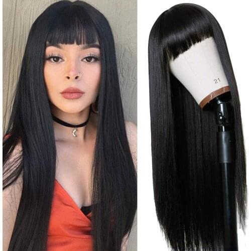 Rebecca Straight Bob Wig with Bangs Brazilian Human Hair Wigs for Black Women 100% Remy Hair Full Machine Wig Short Bob Wigs