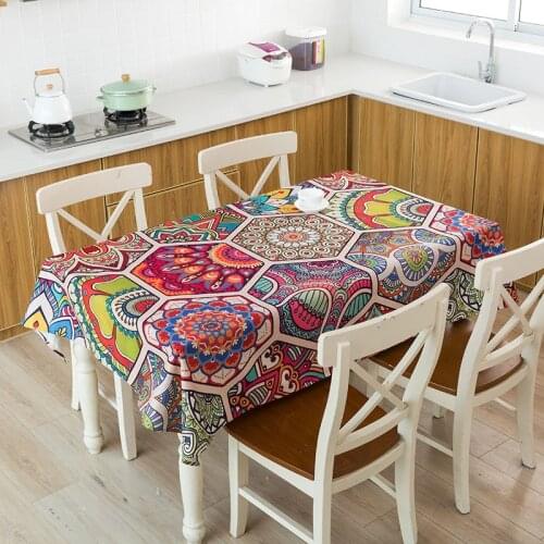 Colorful Mandala Tablecloth Waterproof Rectangle Kitchen Dining Table Cover Bohemian Decor Table Cloths For Wedding Home Events