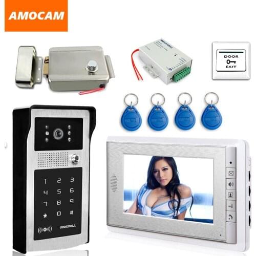 7" Video Doorbell System Video Door Phone Intercom Kits Aluminum Alloy Password keypad, RFID Card +Electronic Door Lock+Power