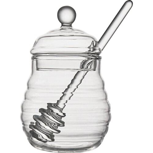 11oz/14oz Glass Honey Tea Juice Syrup Transparent Kitchen Pot Bottle Storage Jar with Stirring Rod