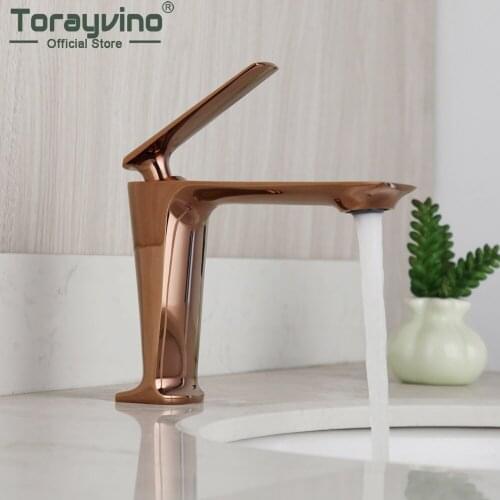 Torayvino Rose Gold Bathroom Faucet Gold Deck Mounted Basin Sink Single Handle Faucet Washbasin Hot And Cold Mixer Water Tap