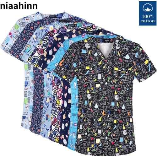 Pet Grooming Uniform Work Clothes Pet Clinic Nurse Uniforms Printing Surgical Shirt Dentistry Pharmacist Scrubs Tops Nurse Tops