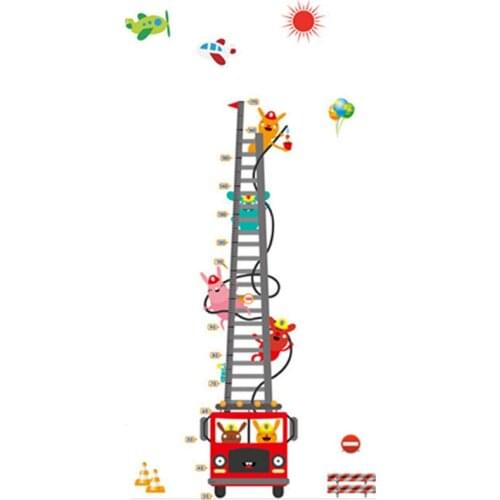 170cm Fire-engine Ladder height stickers cartoon Animal Fireman 3d vinyl wall decals kids room baby growth chart mural 90*60cm