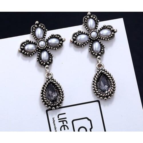 Vintage boho earrings earrings women long pendant earrings pearl crystal retro party fashion jewelry
