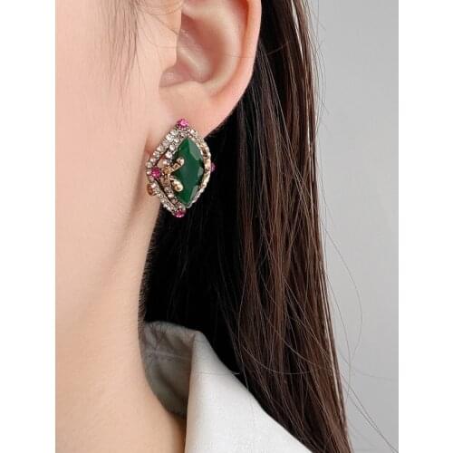 VSnow Charming Green Waterdrop Oval Geometric Dangle Earring for Women Femme Bling Bling Rhinestone Earring Jewelry Pendientes