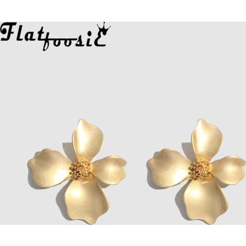Flatfoosie Trendy Metal Flower Stud Earrings Korean Fashion Vintage Charm Jewelry Hot Statement Earring for Women Wholesale