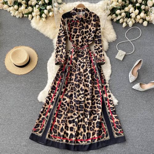 Amolapha women Spring Long Sleeve Maxi Long Sundress Fashion Sexy Leopard Printed Party Dress High Waist Holiday Vestidos