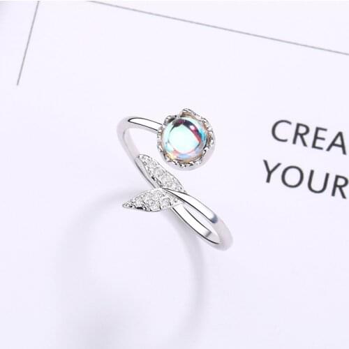 A Girl' Female Mermaid Tail Adjustable Finger Rings Sea Whale Fish Tail Rings for Women Fashion Jewelry