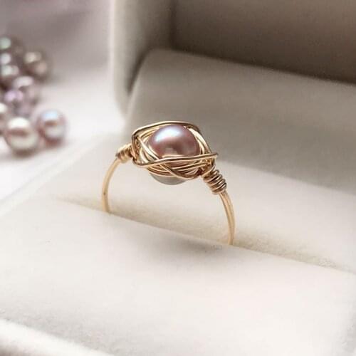 7MM Natural Purple Pearl Rings Handmade Jewelry Gold Knuckle Ring Mujer Boho Bague Femme Minimalism Ring for Women