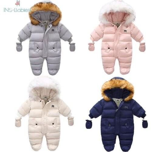 Winter Baby girl Clothes Newborn Warm Fleece Snowsuit for boys pink jumpsuit With Hooded Fur Toddler Boy Snowsuit outerwear 2020