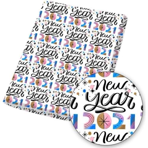 Polyester Cotton Fabric 2021 Happy New Year Printed Cloth Sheet For DIY Mask Dress Handmade Materials Home Textile 145*45cm 1pc