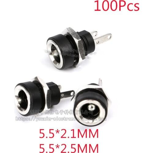 100Pcs 3A 12v For DC Power Supply Jack Socket Female Panel Mount Connector 5.5*2.1mm 5.5*2.5mm Plug Adapter 2 Terminal Types