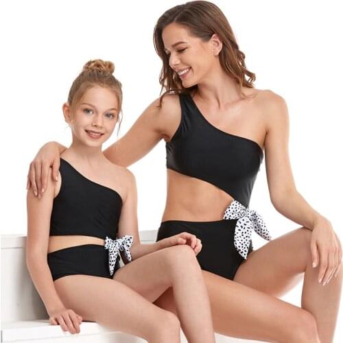 2021 New Parent-child One-piece Swimwear Oblique Shoulders and Waistless Sexy Swimsuit Mother Daughter Swimwear