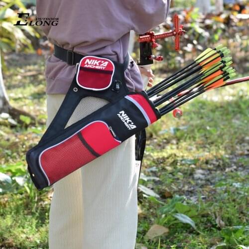3-Tubes Hip Quiver Waist Hanged Arrow Archery Carry Bag with Pockets Adjustable Belt Bow & Arrow Equipment