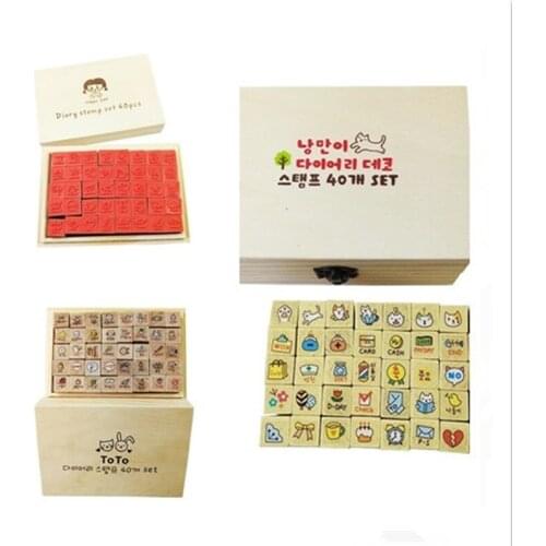 40pcs/set Three Design Cute Animal And Beautiful Girl Vintage Stamp Wooden Photo Album Alphabet Stamps