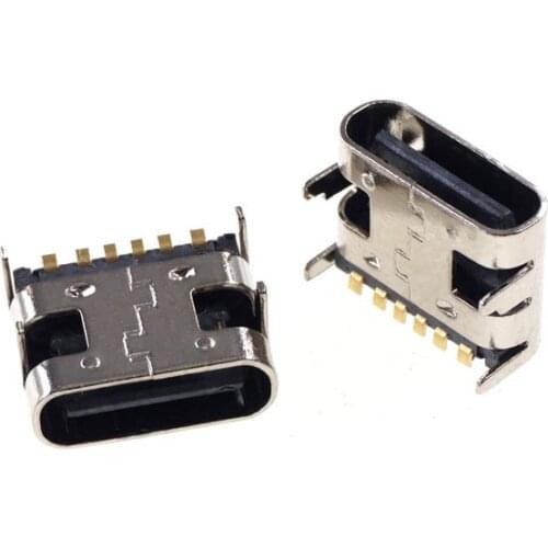 5 Pcs USB 3.1 Type C Connector 6 Pins Receptacle Power Charge 3A 30V Rated Socket PCB Shield USB-C Support Pins Through Hole