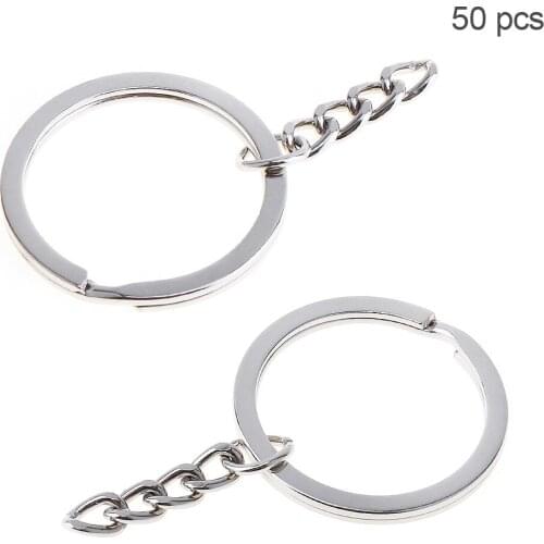 50pcs 30mm Flat Circle with 4 Knot Chain Key Ring Metal Key Holder Split Rings