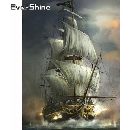 Evershine Diamond Painting Boat Cross Stitch Kit Diamond Embroidery Landscape Sea Diamond Mosaic Full Square Drill Sale Gift