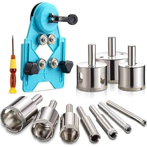 Diamond Drill Bits, Hollow Drill Hole Saw Set, 10-Piece Tile Opener with Hole Saw Guidance Fixture, Suitable for Ceramic, Glass