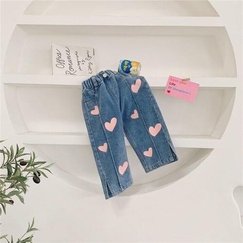 2021 new style girls boys printed denim pants autumn fashion kids long jean pants 1-7 years