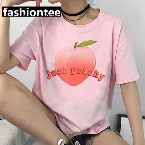 FIXSYS Kawaii Peach Harajuku T-shirt Women Ullzang Peachy Print T Shirt Cute Cartoon 90s Tshirt Graphic Fashion Top Tees Female